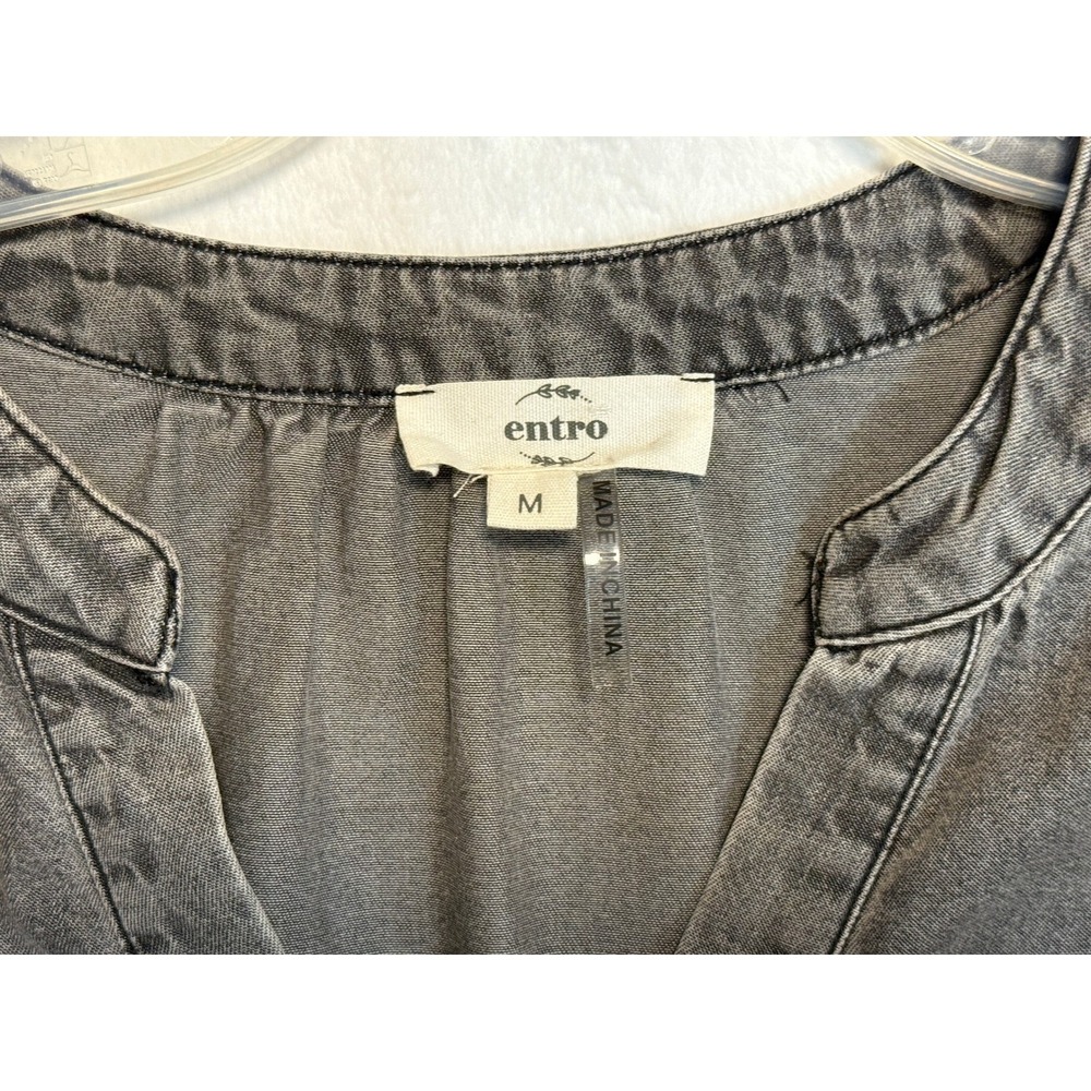 Entro Women's Gray Chambray Tunic‎ Dress Size M Western Chic Prairie Country - Picture 11 of 15